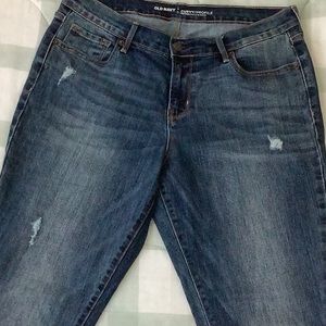 Old Navy Curvy Profile Mid Rise Medium Wash Blue Denim Jeans with Minor Distress